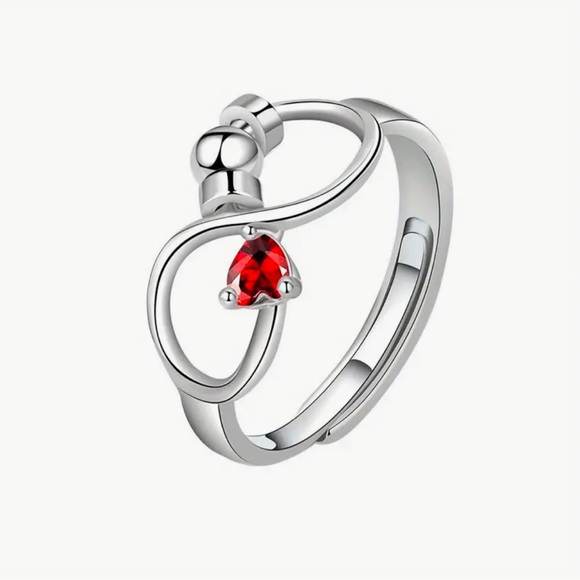Ring - Dainty Red Adjustable Infinity Fidget Ring Silvery - Picture 1 of 3